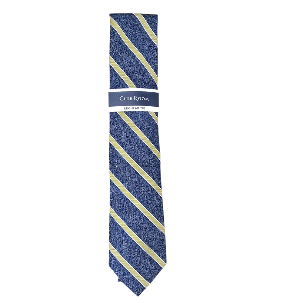 Club Room Mens Regular Tie Navy Blue Yellow Tolland Stripe Polyester